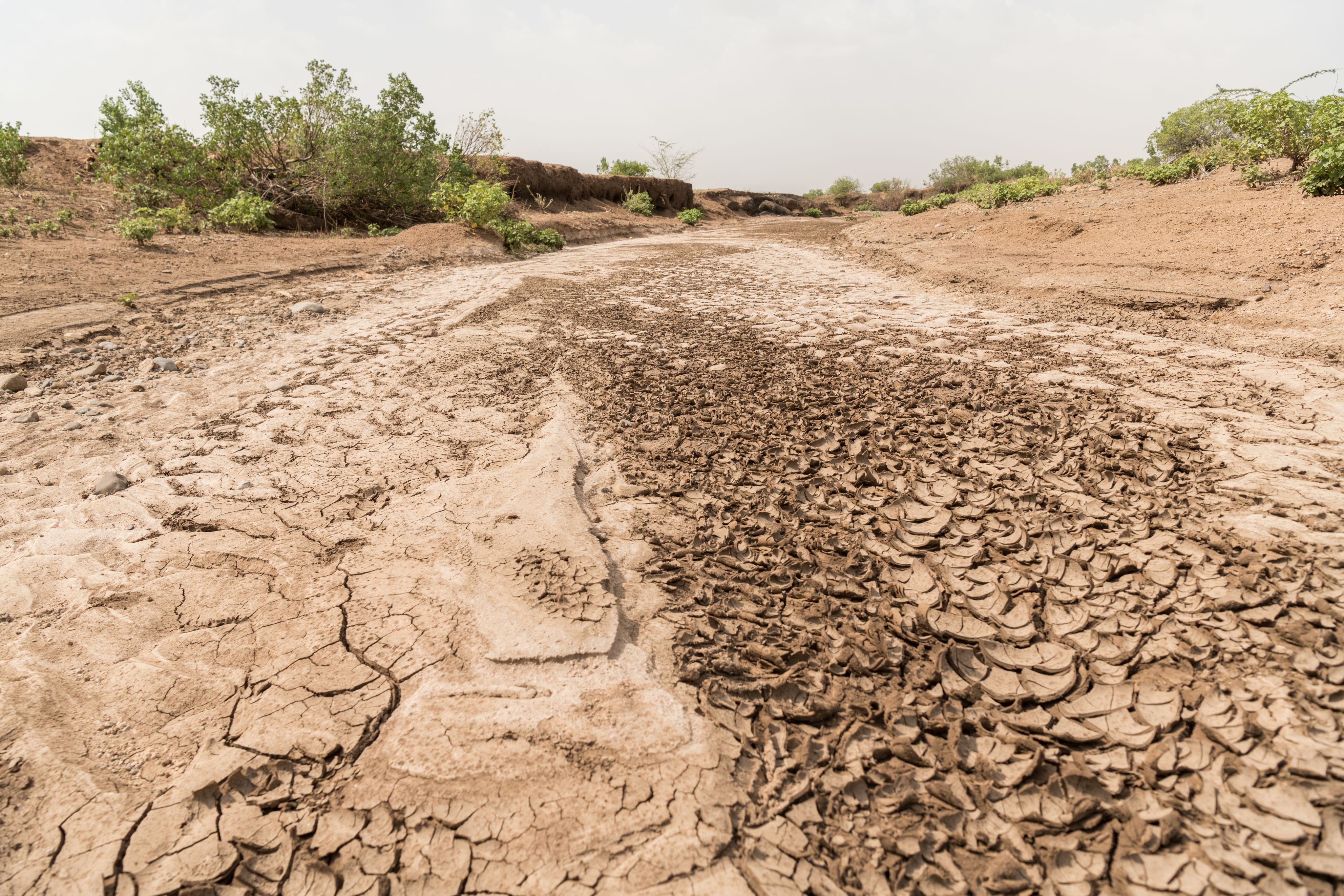 A dry river bed in a displacement camp in the drought affected Somali region, Ethiopia.