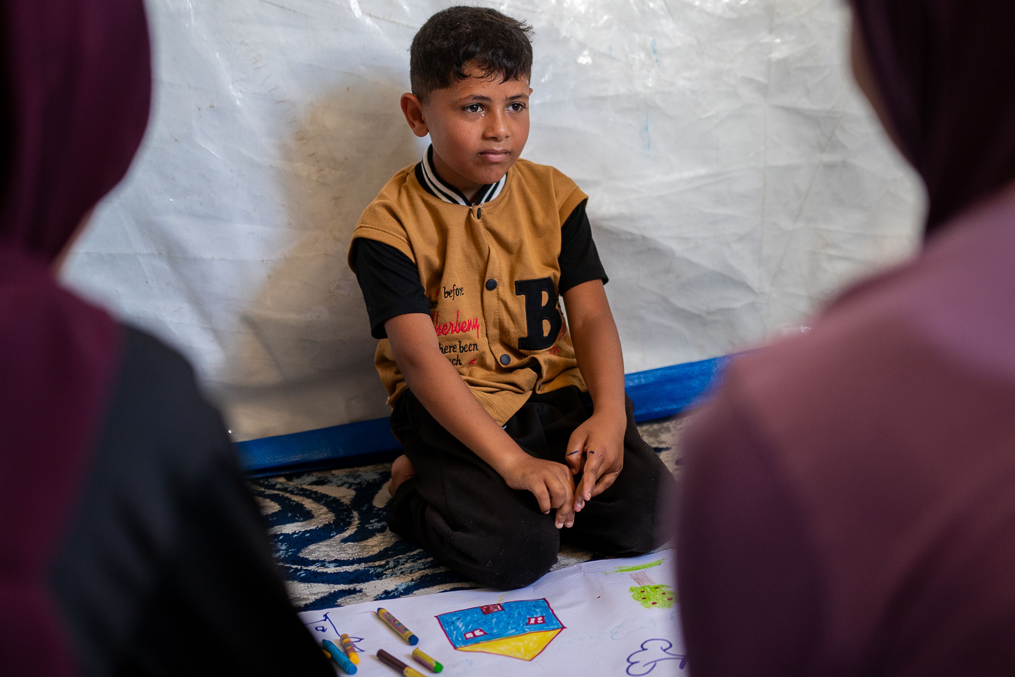 Shadi*, 8, attends one of Save the Children's learning spaces in Gaza. 