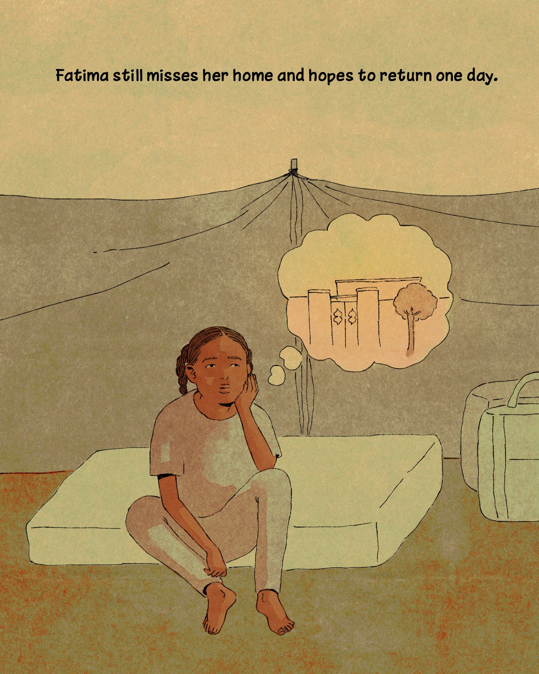 Fatima* is sitting on a mattress dreaming of her home