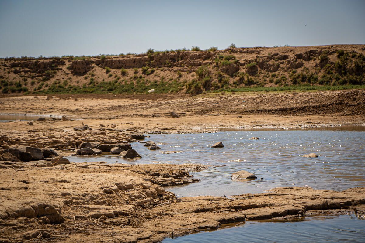 Al Khabour river has dried up as a result of drought causing a water crisis in North East Syria