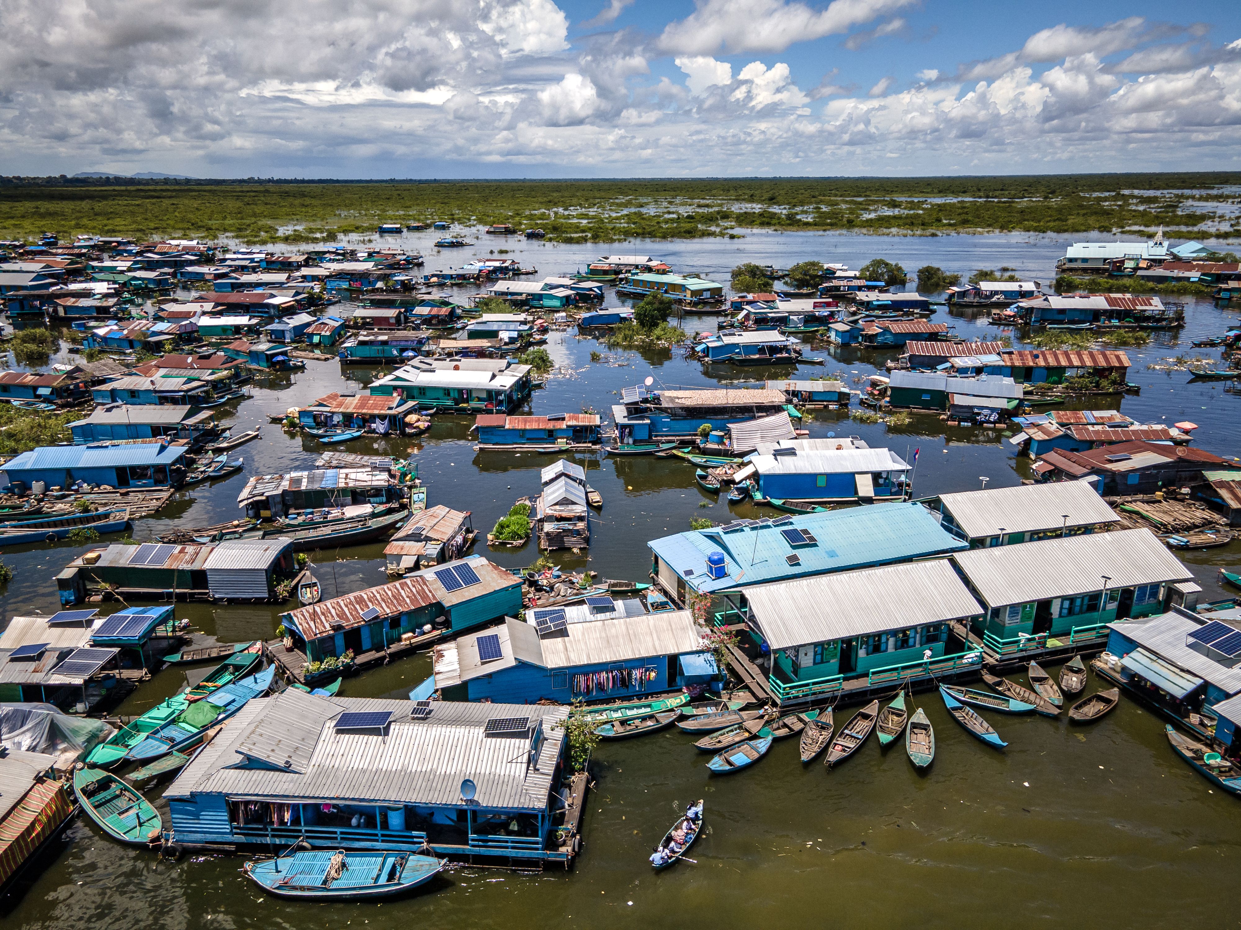 An aerial view of Ratana’s school on Tonle Sap Lake, Cambodia.