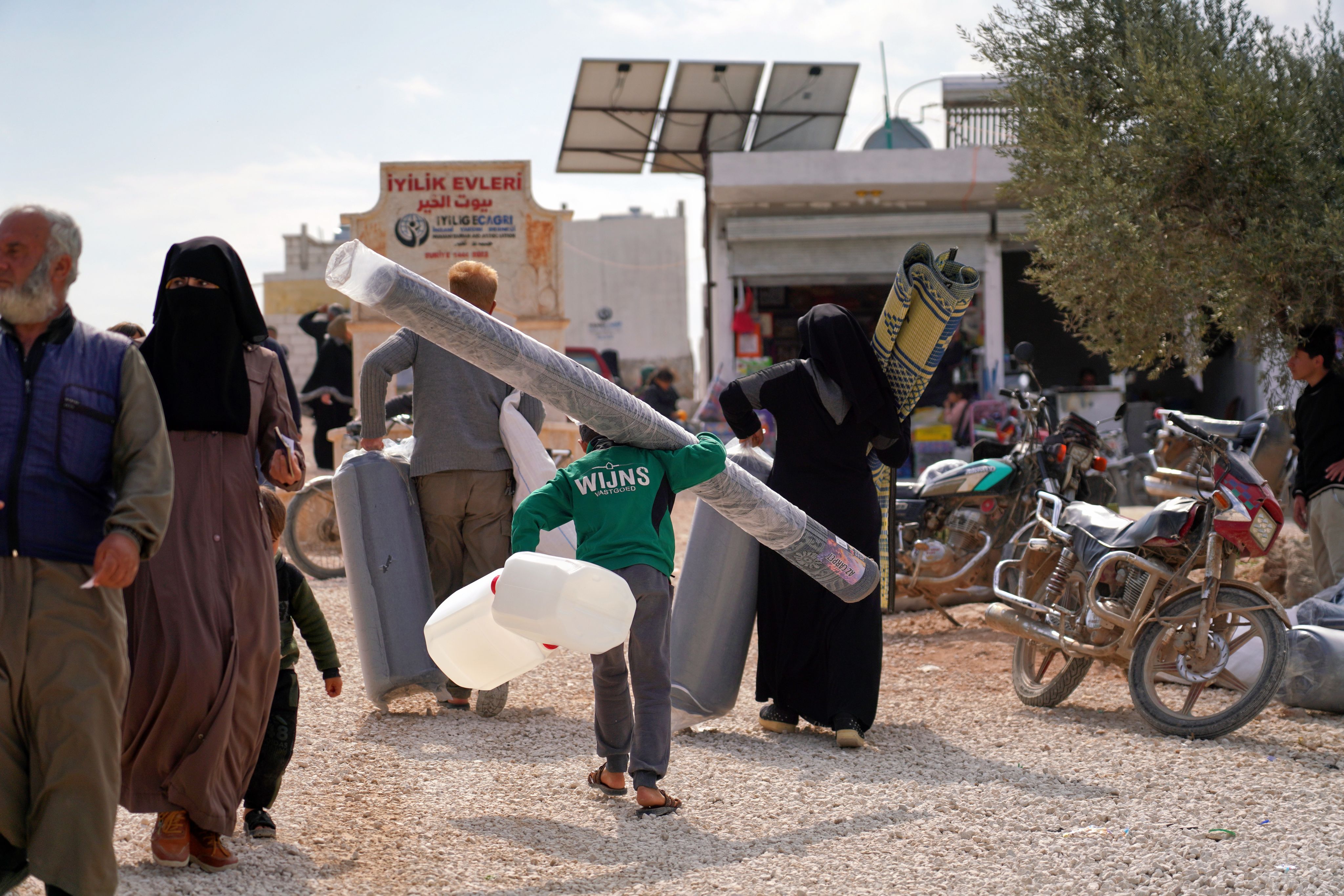 Essential items like blankets, water containers and mattresses are delivered to earthquake survivors in Syria